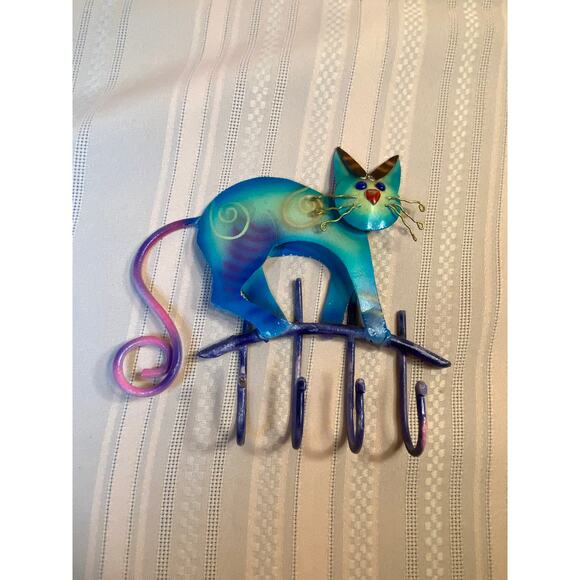 Meow Meow Whimsical Cat Key Holder Rack 4 Hooks All metal bright colors EUC - Picture 4 of 13